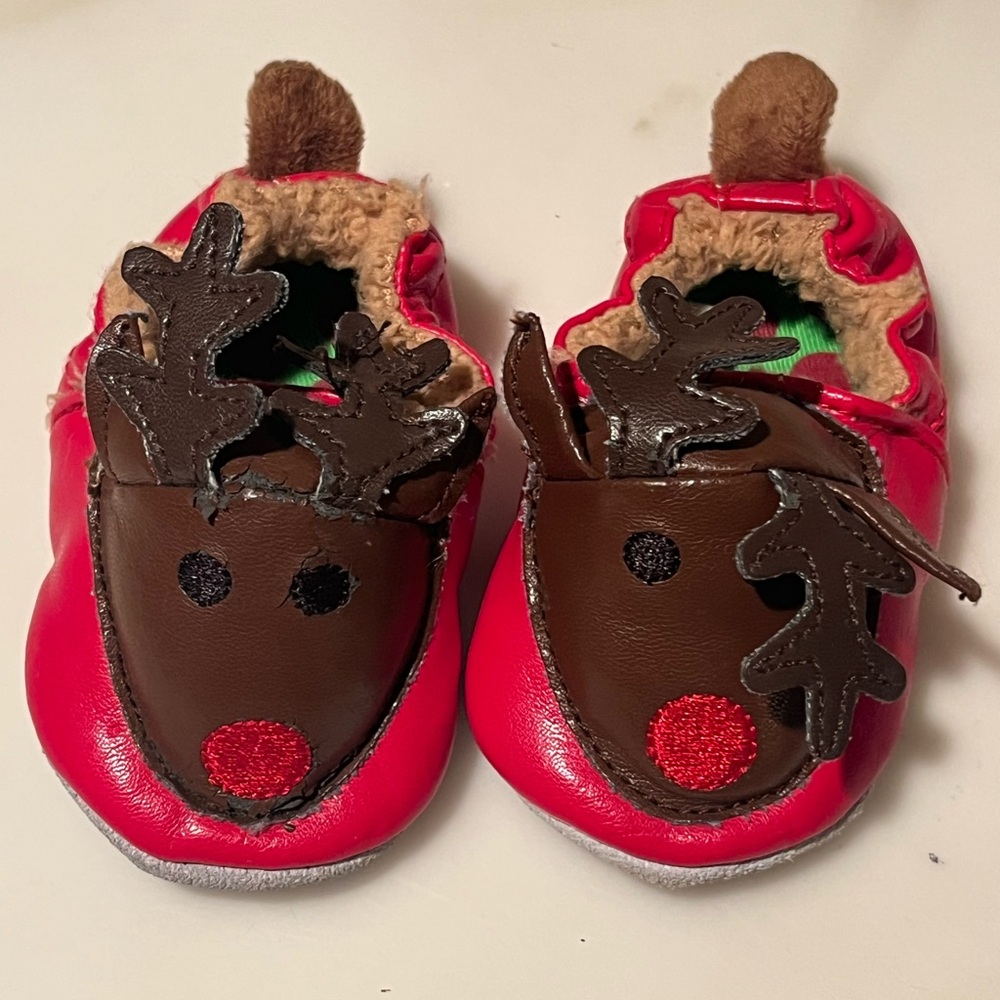 Mud Pie SANTA BABY Reindeer Slippers, Size 0-6 months